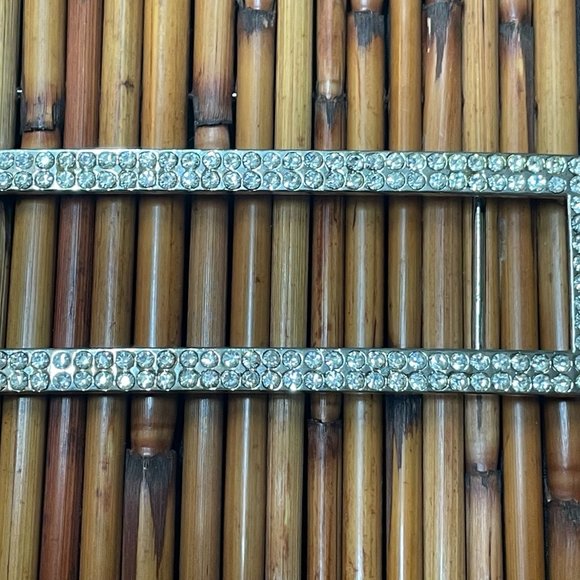 GORGEOUS HUGE VINTAGE 5" WIDE BAR BELT BUCKLE COVERED CLEAR CRYSTAL RHINESTONES - Picture 2 of 7